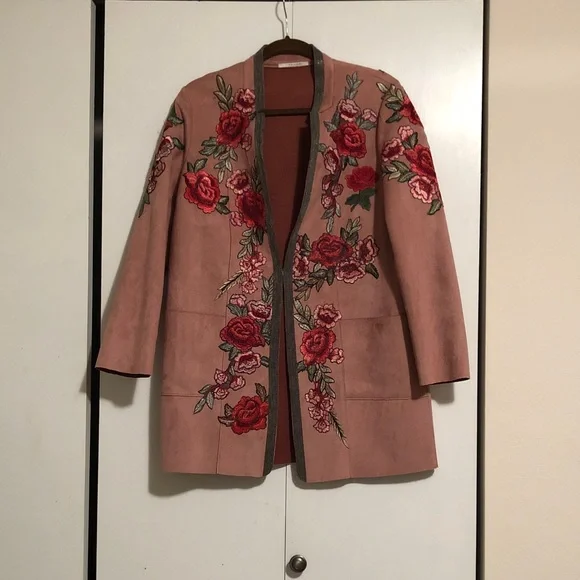 Tahari Dusty Rose Appliqué Open-Front Coat Size M - Picture 1 of 14